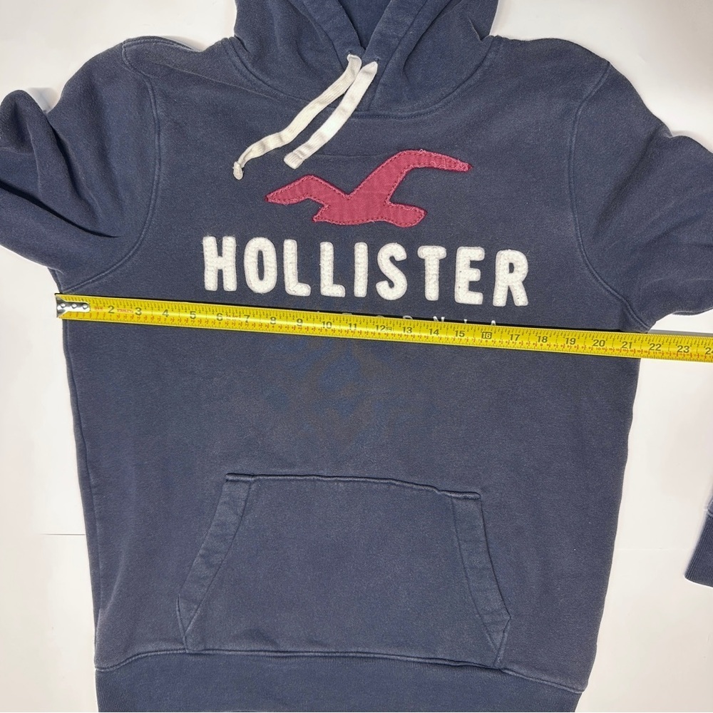 Vintage Hollister Appliqué Logo Blue Hoodie Casual Surfer Cali Beach Men’s Med - Picture 12 of 14
